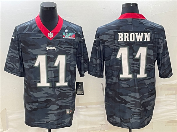 Men's Philadelphia Eagles #11 A. J. Brown Camo Super Bowl LVII Patch Limited Stitched Jersey